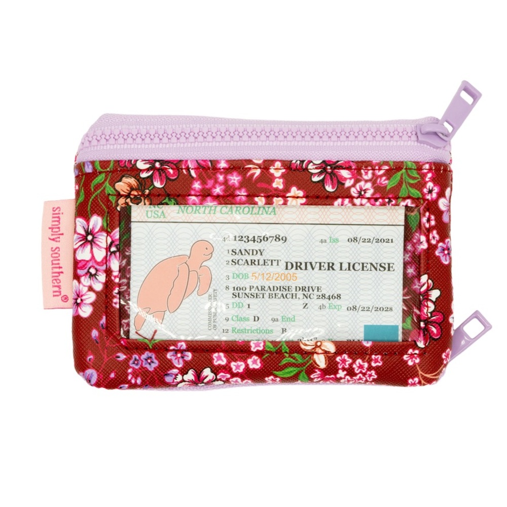 Simply Southern Red Floral Keychain ID Wallet